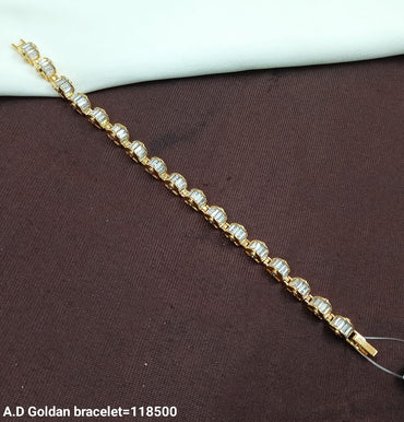 Modern A.D. Golden Bracelet with Baguette-Cut Stones – Sleek & Stylish