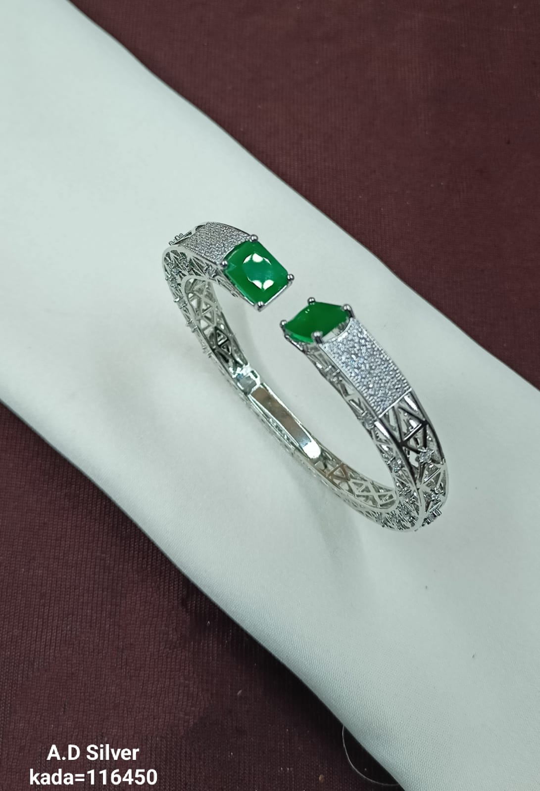 Elegant Designer AD Stone Kada – Premium Silver Finish