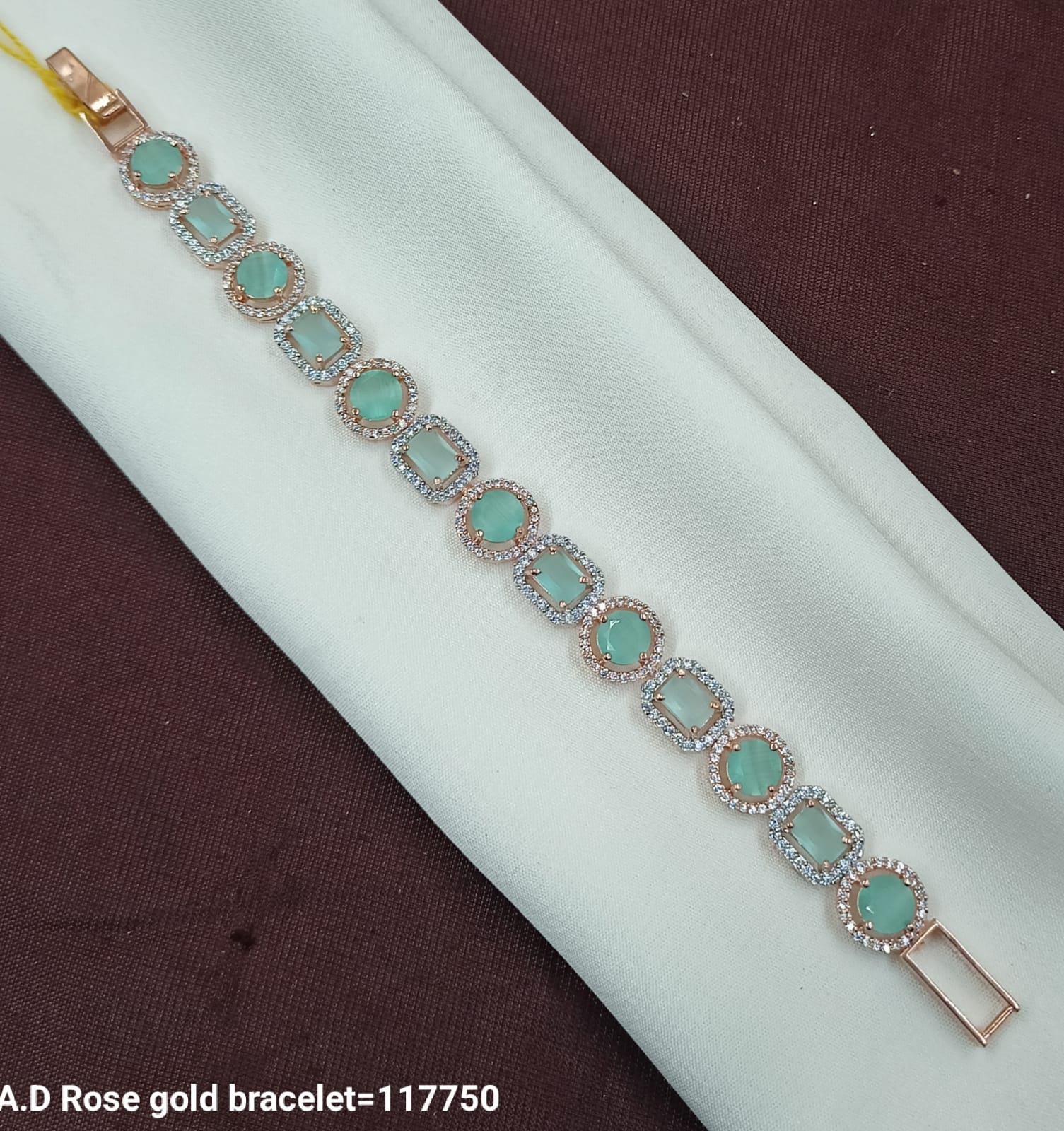 Rose Gold Bracelet with Mint Green Oval & Square Stones – Lucentemarket