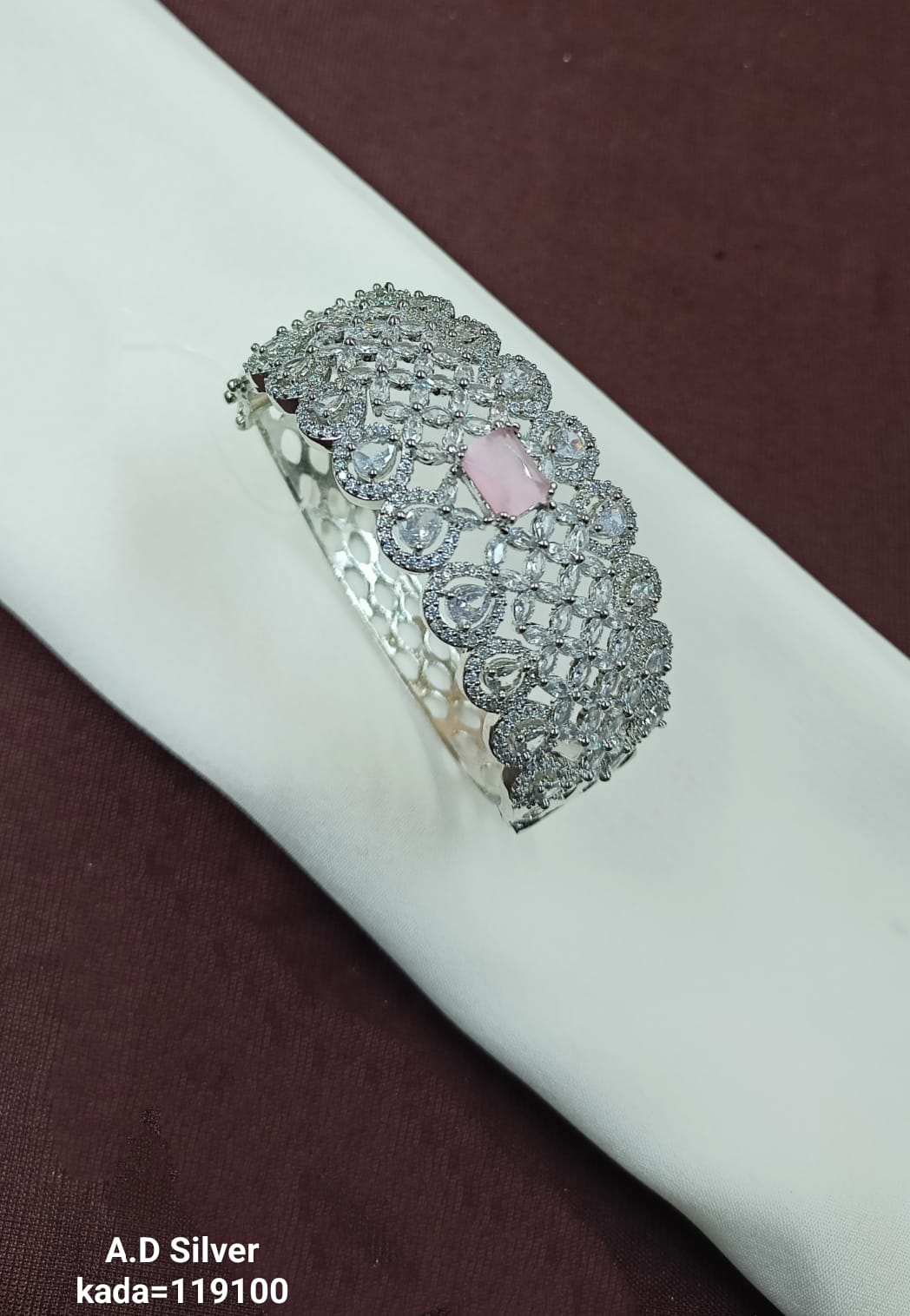 Designer A.D. Silver Bracelet with Elegant Pink Accent - Lucentemarket
