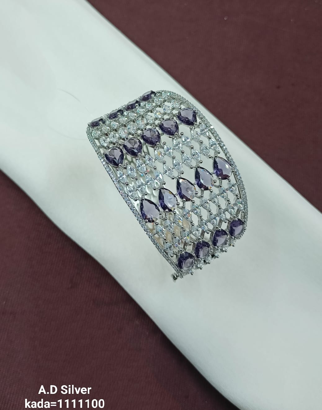 Luxury American Diamond Bracelet with Purple Teardrop Stones