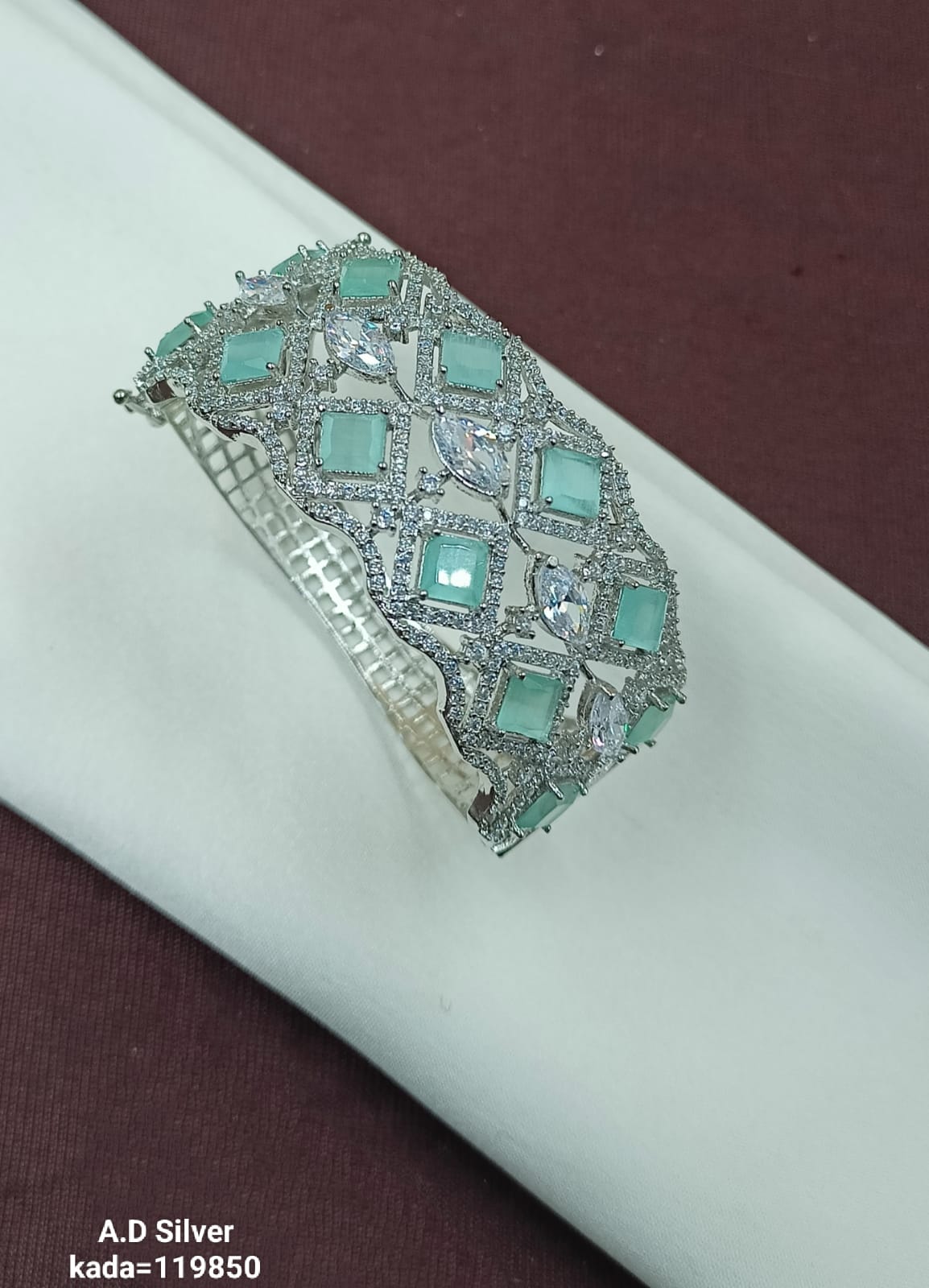 Designer A.D. Silver Bracelet – Mint Green & Marquise Crystal Detailing
