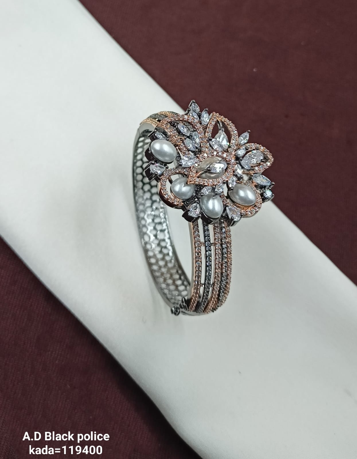 Elegant A.D Pearl & Crystal Embellished Bracelet