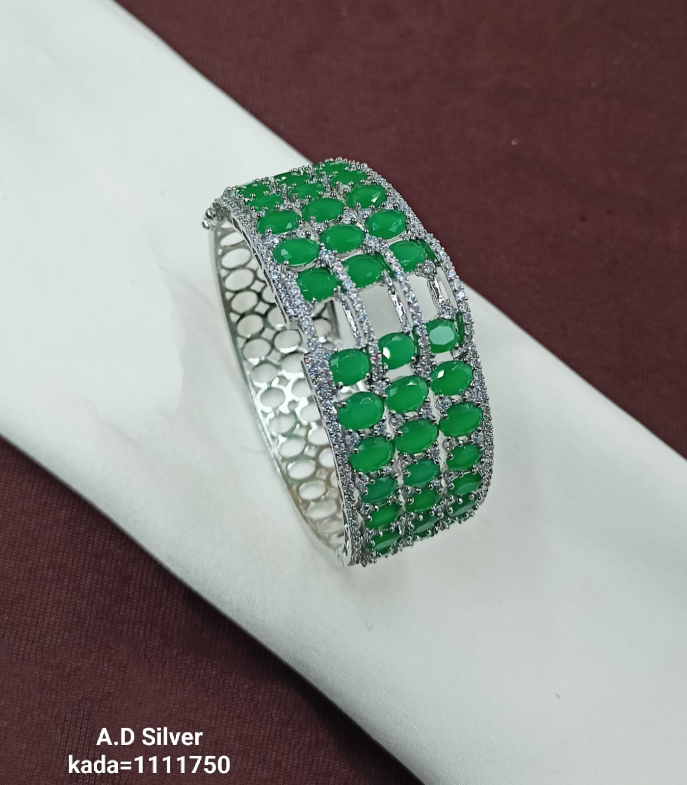 Elegant A.D Silver Bracelet with Green Stones – Stylish & Timeless Bracelet