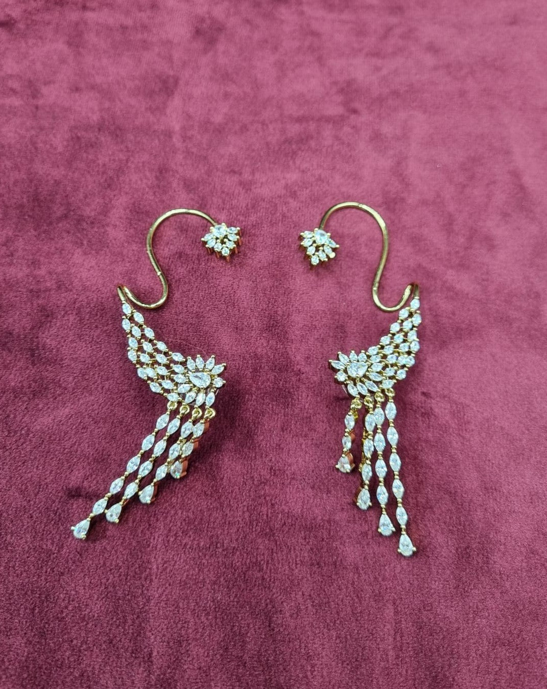 Radiant Marquise Crystal Ear Cuffs Gold Plated Statement Drop Earrings