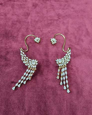 Radiant Marquise Crystal Ear Cuffs Gold Plated Statement Drop Earrings