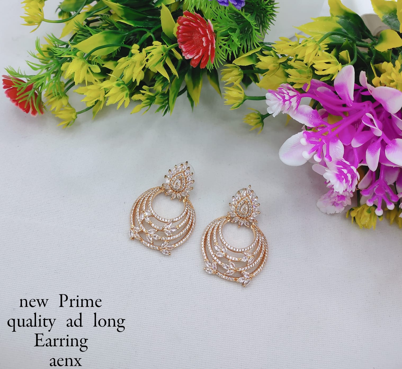 Teardrop & Multi-Layer American Diamond Earrings
