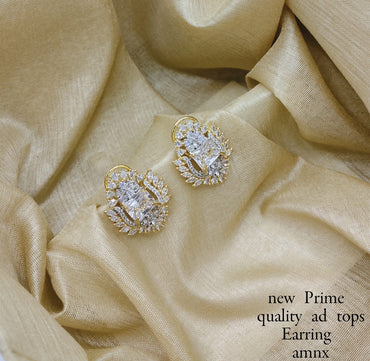 Oval Leaf Halo American Diamond Stud Earrings