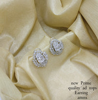 Oval Leaf Halo American Diamond Stud Earrings