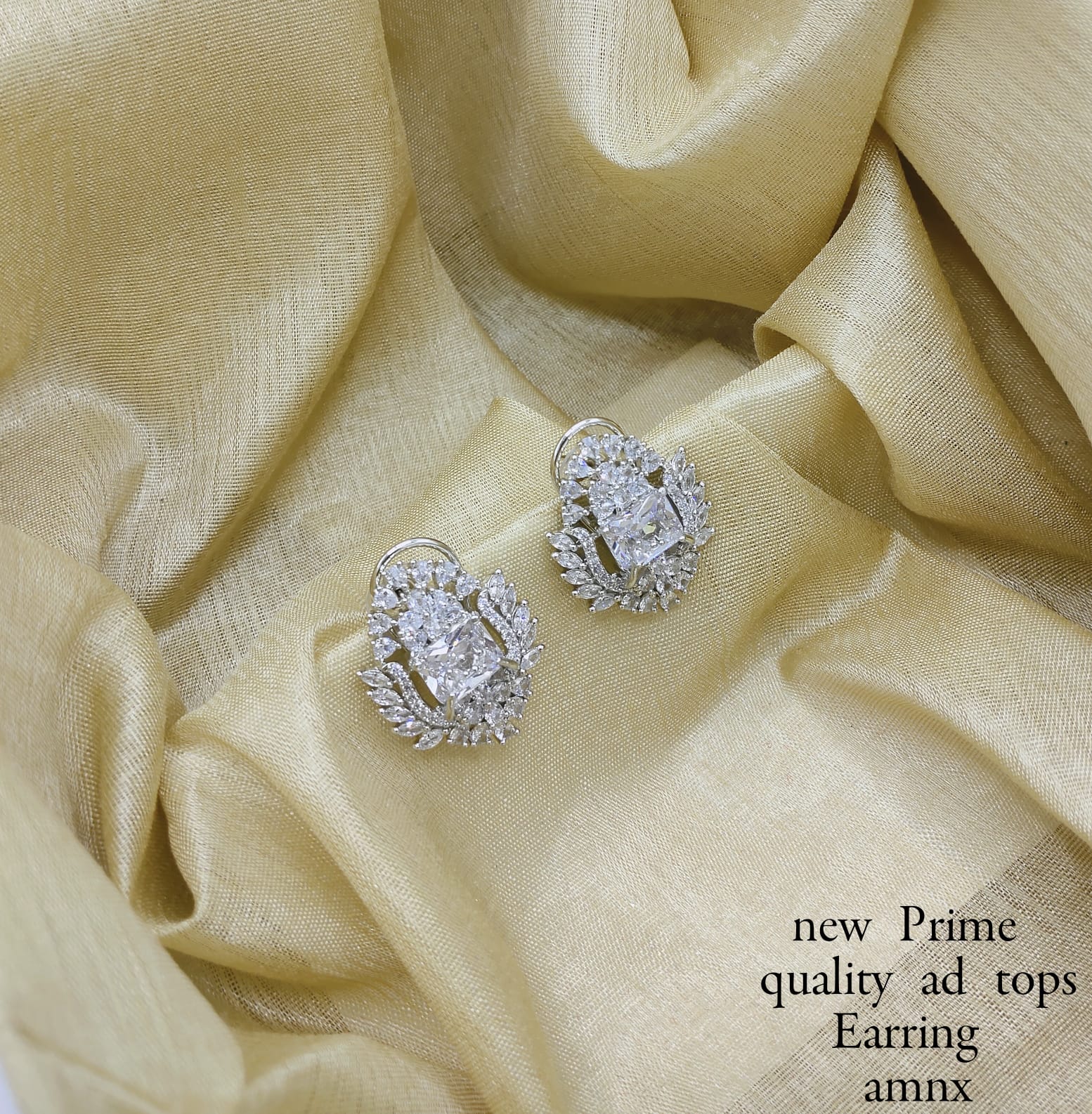 Oval Leaf Halo American Diamond Stud Earrings