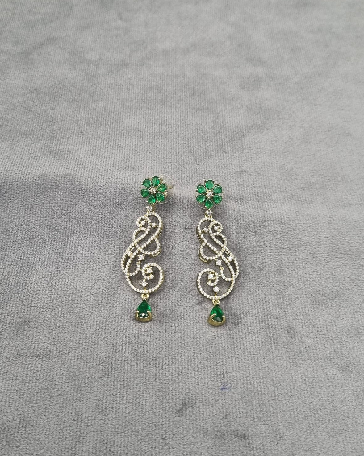 Emerald Green Floral Vine Drop Earrings