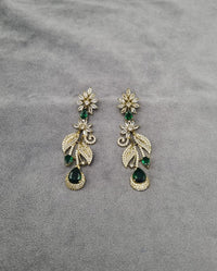Emerald Green Floral Leaf Dangle Earrings