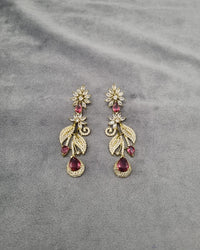 Emerald Green Floral Leaf Dangle Earrings