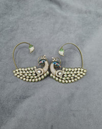 Ornate Peacock Ear Cuffs with Crystal Plumage