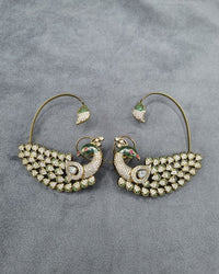 Ornate Peacock Ear Cuffs with Crystal Plumage
