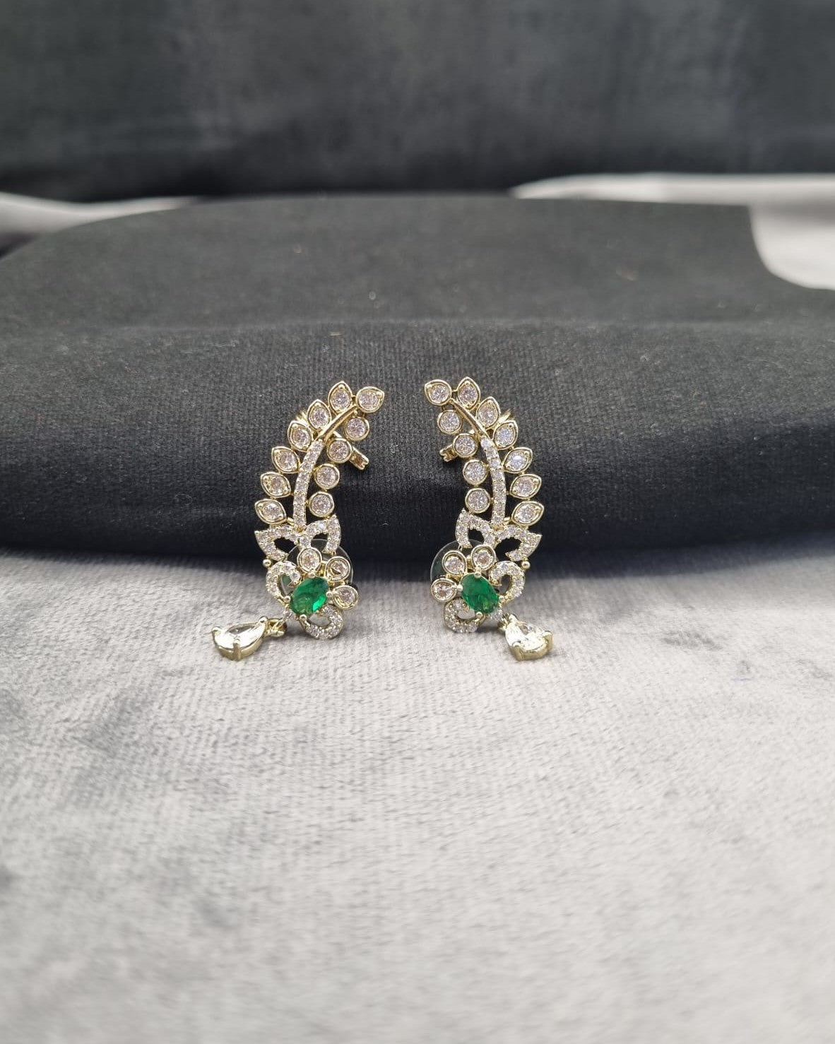 Leaf Ear Climber Earrings Gold Tone Feather Crawler Studs