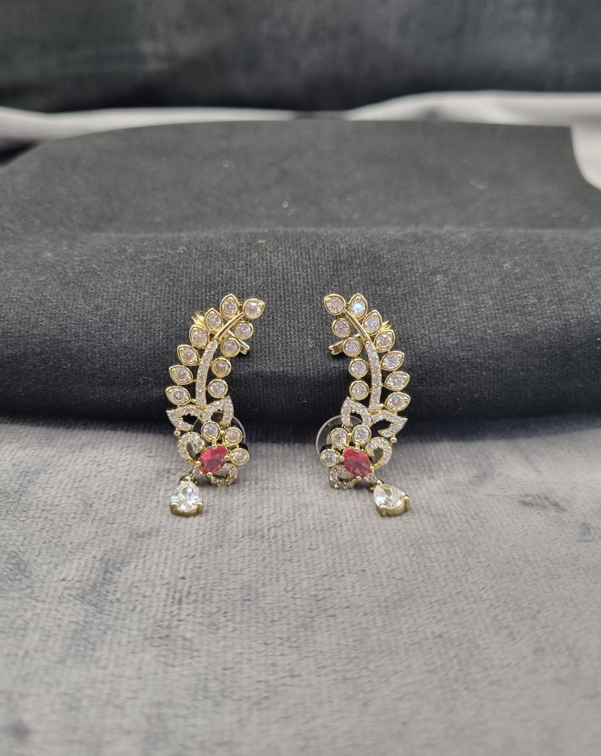 Leaf Ear Climber Earrings Gold Tone Feather Crawler Studs