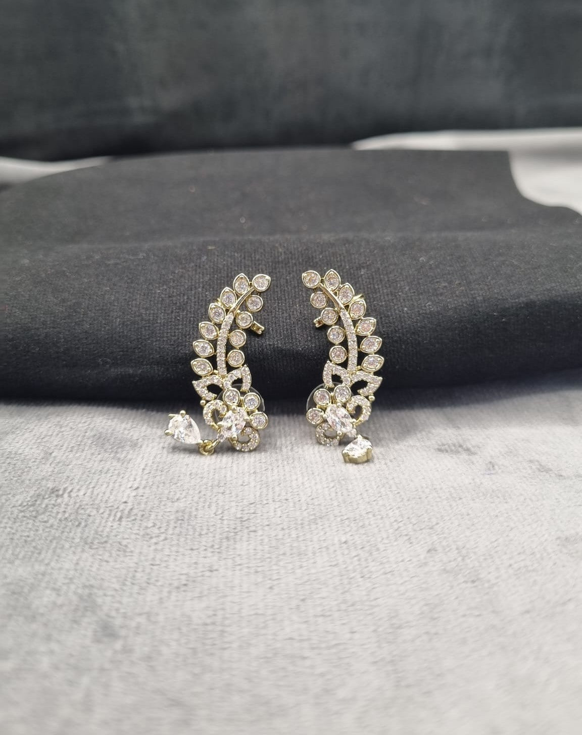 Leaf Ear Climber Earrings Gold Tone Feather Crawler Studs
