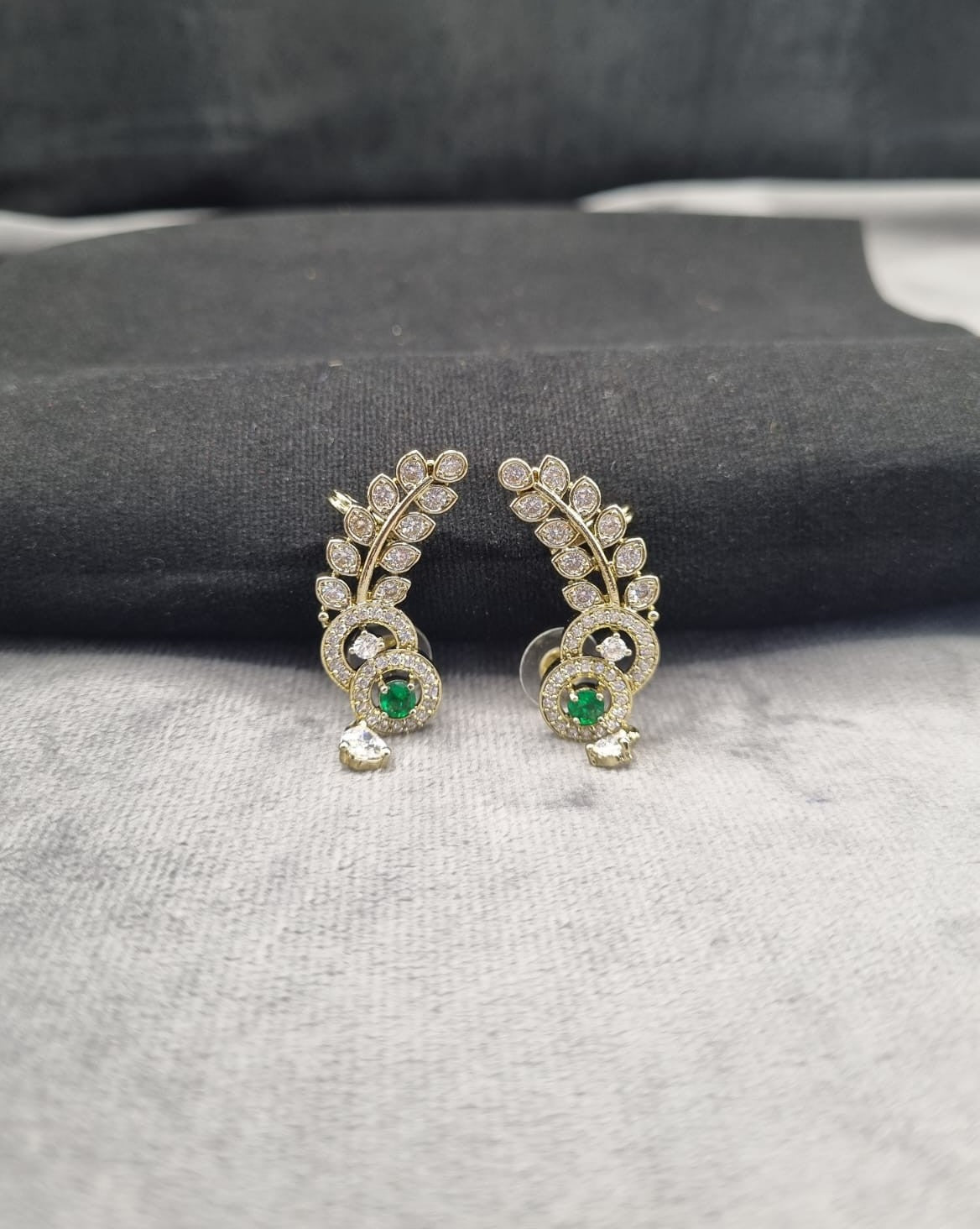 Sparkling White Zircon Leaf Ear Climber Earrings