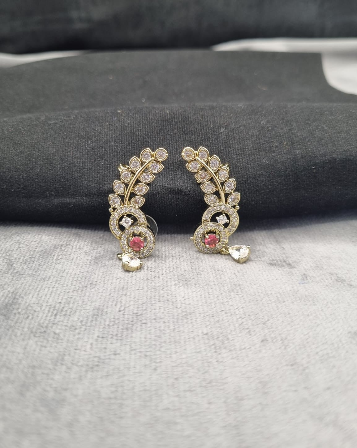 Sparkling White Zircon Leaf Ear Climber Earrings