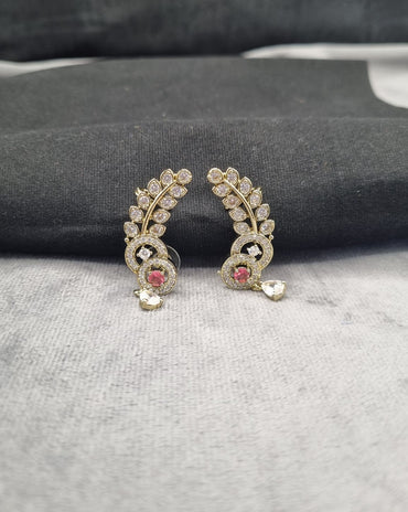 Sparkling White Zircon Leaf Ear Climber Earrings