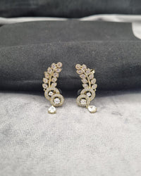 Sparkling White Zircon Leaf Ear Climber Earrings