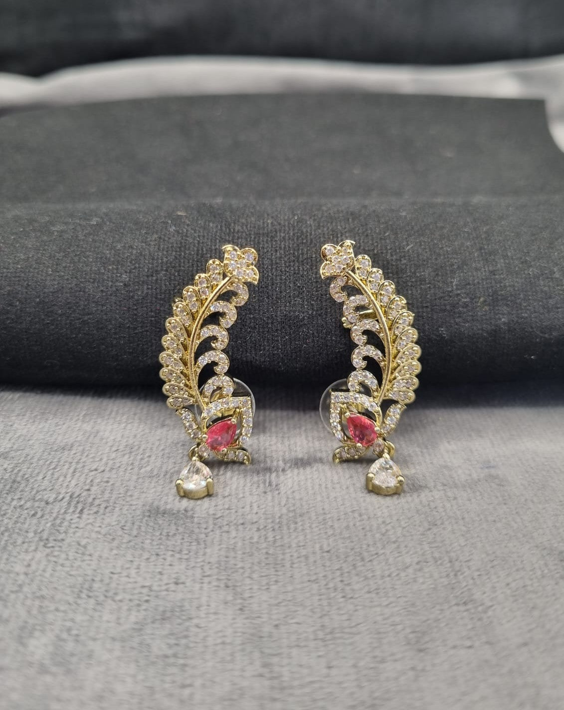 Emerald Green Feather Ear Climber Earrings