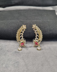 Emerald Green Feather Ear Climber Earrings