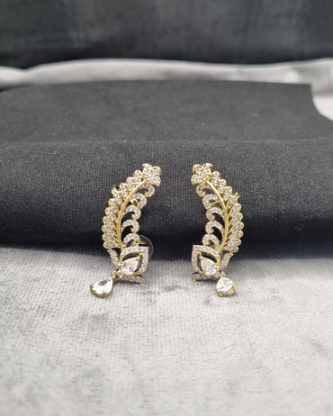 Emerald Green Feather Ear Climber Earrings