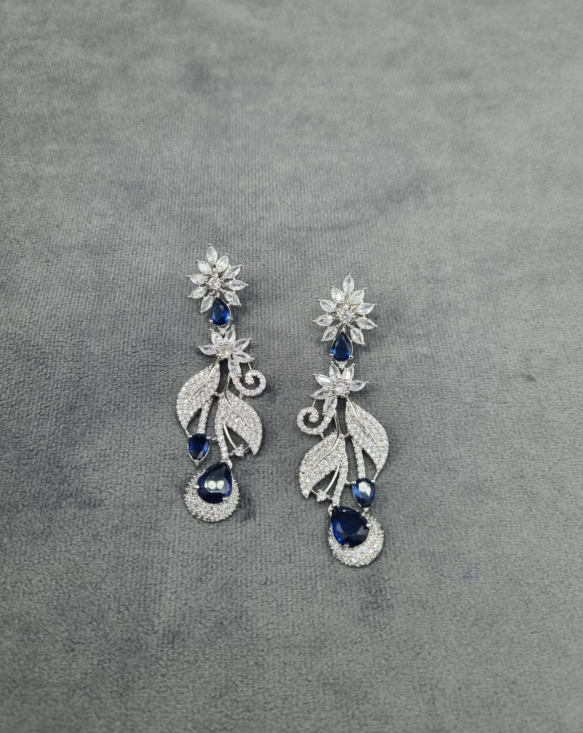 Sapphire Blue Floral Leaf Dangle Earrings