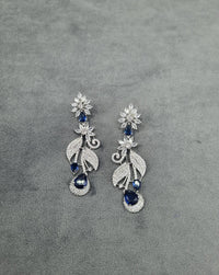 Sapphire Blue Floral Leaf Dangle Earrings