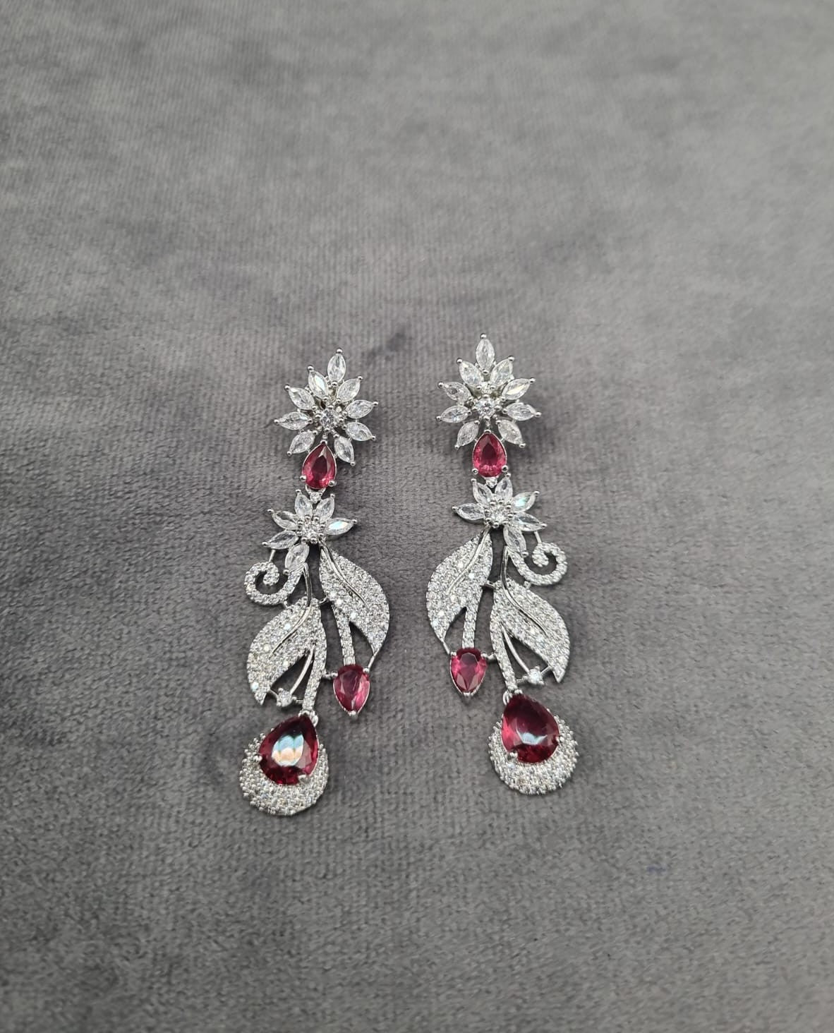 Sapphire Blue Floral Leaf Dangle Earrings