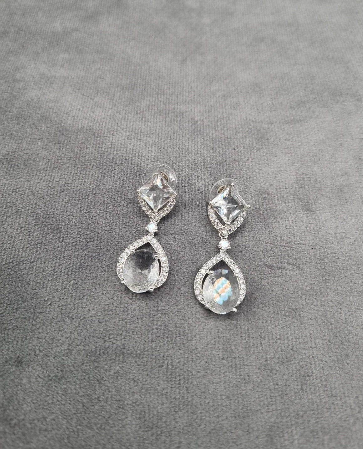 Oval Drop Earrings Silver Tone