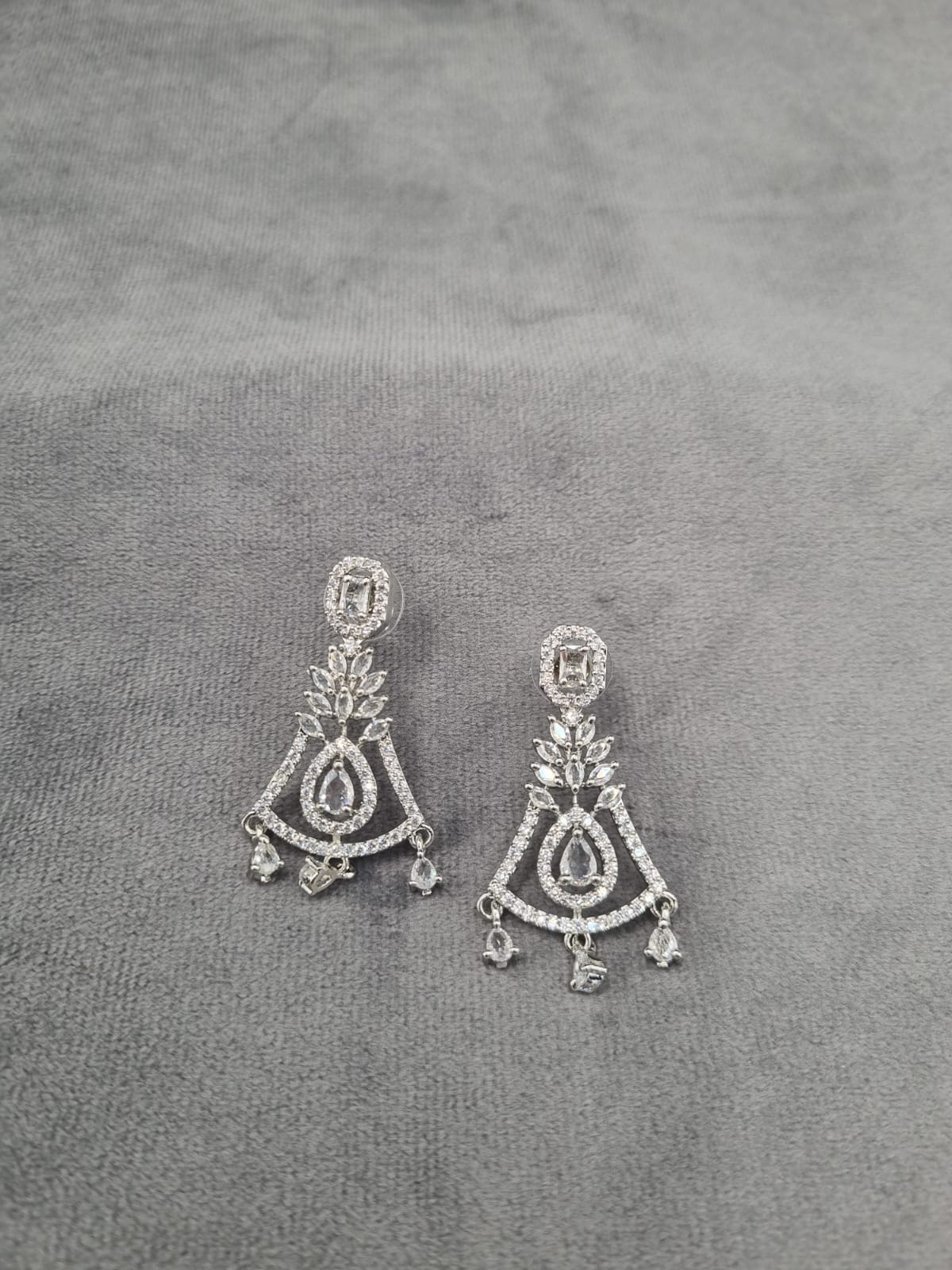 Silver Tone Art Deco Statement Dangles