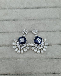 Elegant Blue Pearl Drops AD Earrings