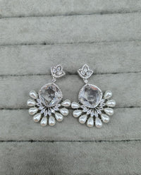 Elegant Blue Pearl Drops AD Earrings
