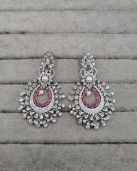 Silver-Tone Pearl Fringed American Diamond Earrings