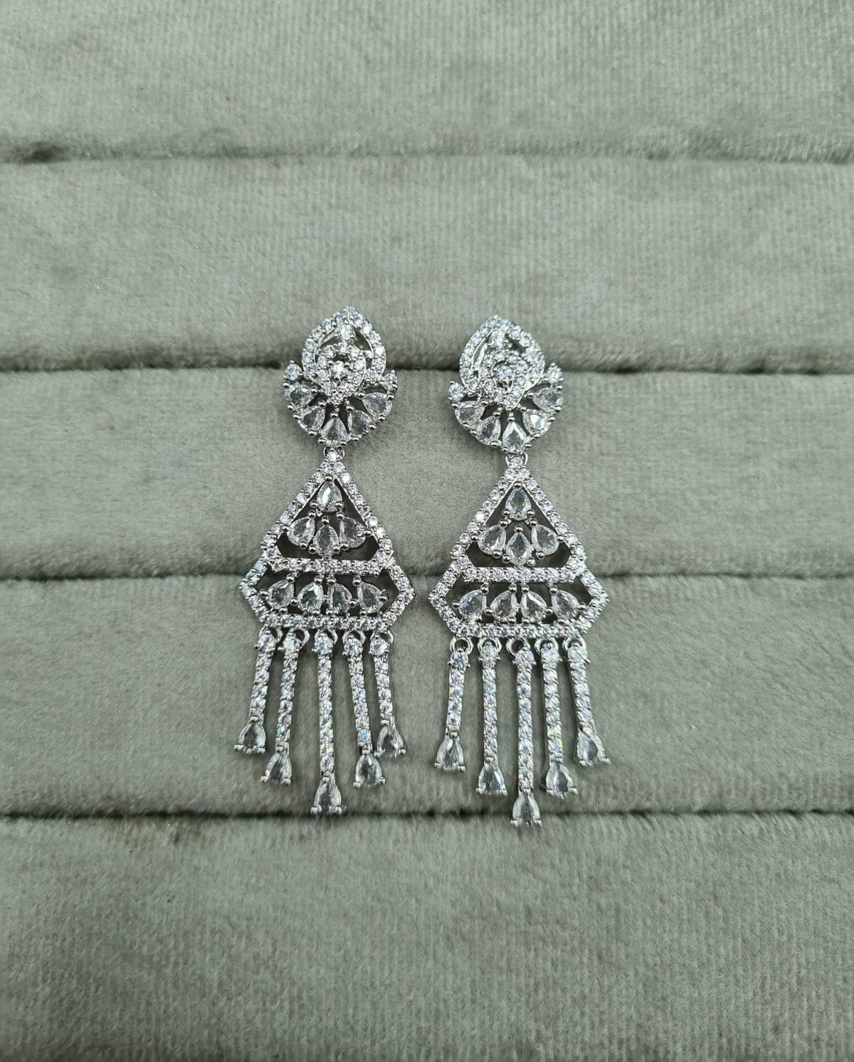 Rhodium-Plated Geometric AD Earrings