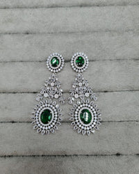 Luxurious Deep Green & AD Long Drops Earrings