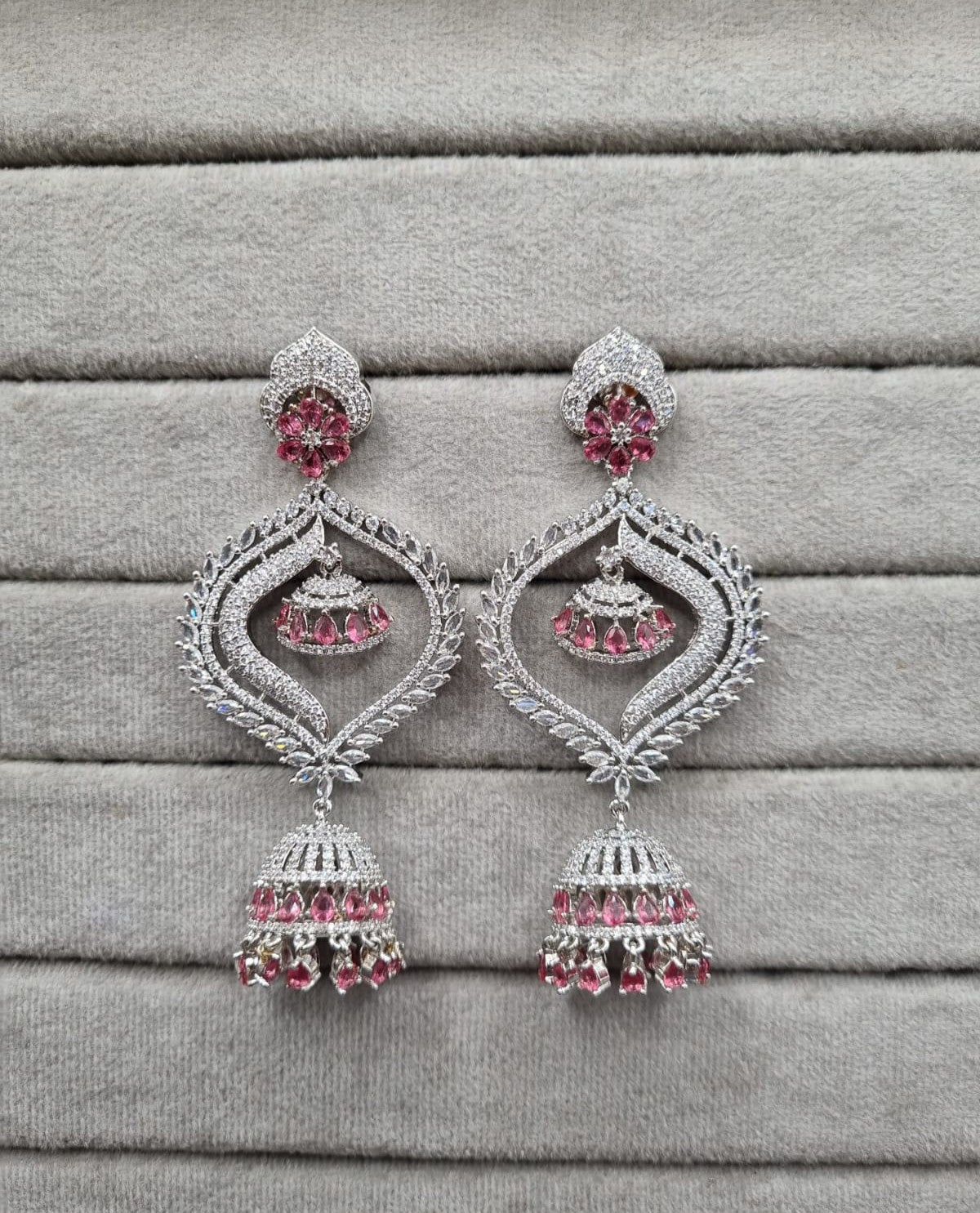 Modern Silver-Plated AD Chandelier Jhumkas