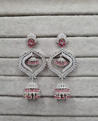 Modern Silver-Plated AD Chandelier Jhumkas