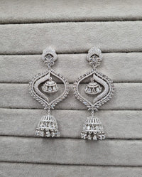 Modern Silver-Plated AD Chandelier Jhumkas