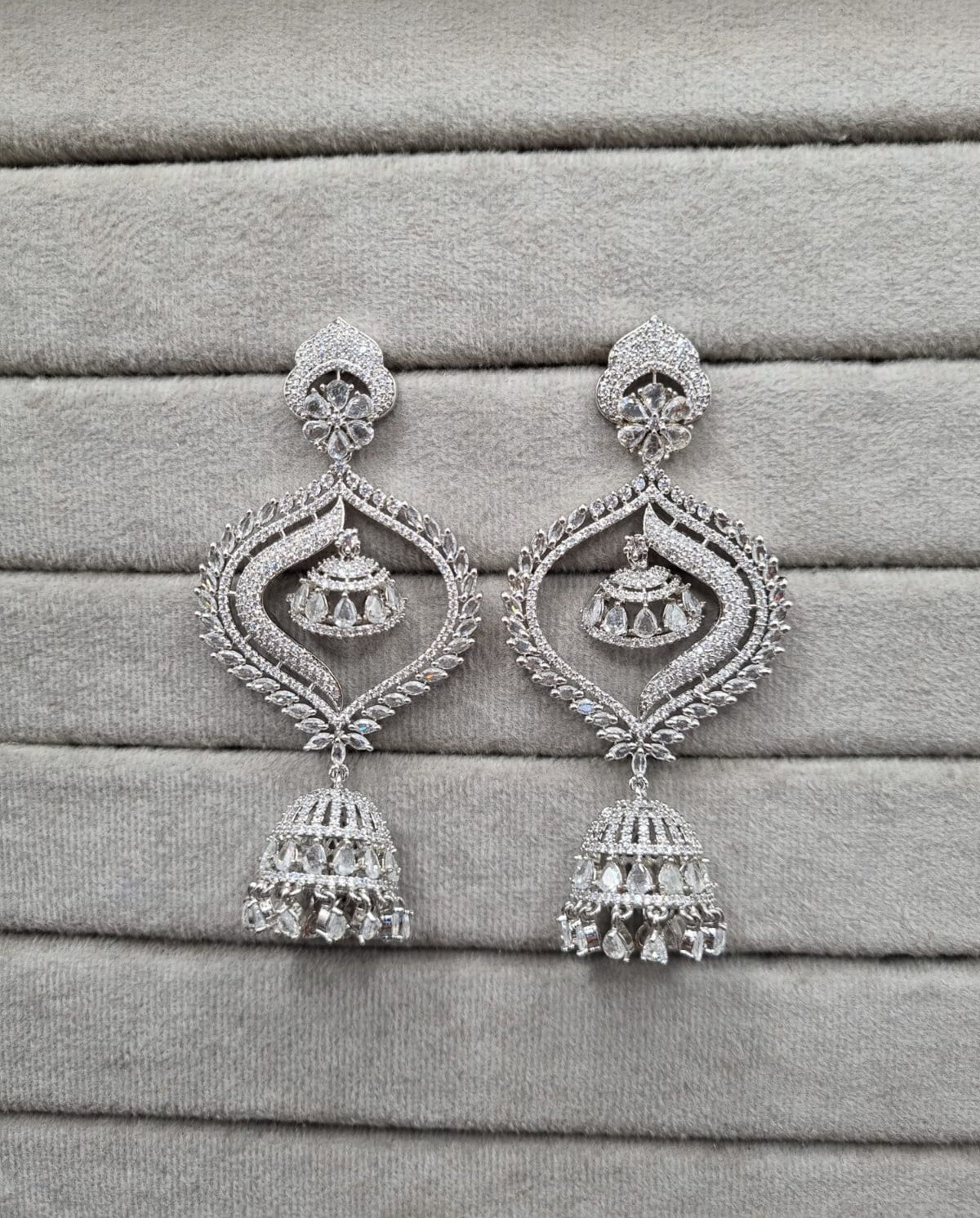 Modern Silver-Plated AD Chandelier Jhumkas