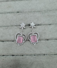 Mint Green & Silver AD Heart Dangle Earrings