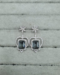 Mint Green & Silver AD Heart Dangle Earrings