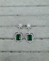 Mint Green & Silver AD Heart Dangle Earrings