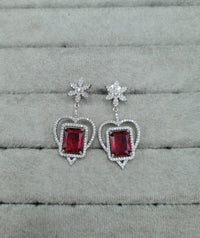 Mint Green & Silver AD Heart Dangle Earrings