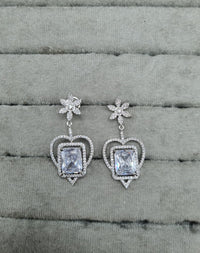 Mint Green & Silver AD Heart Dangle Earrings
