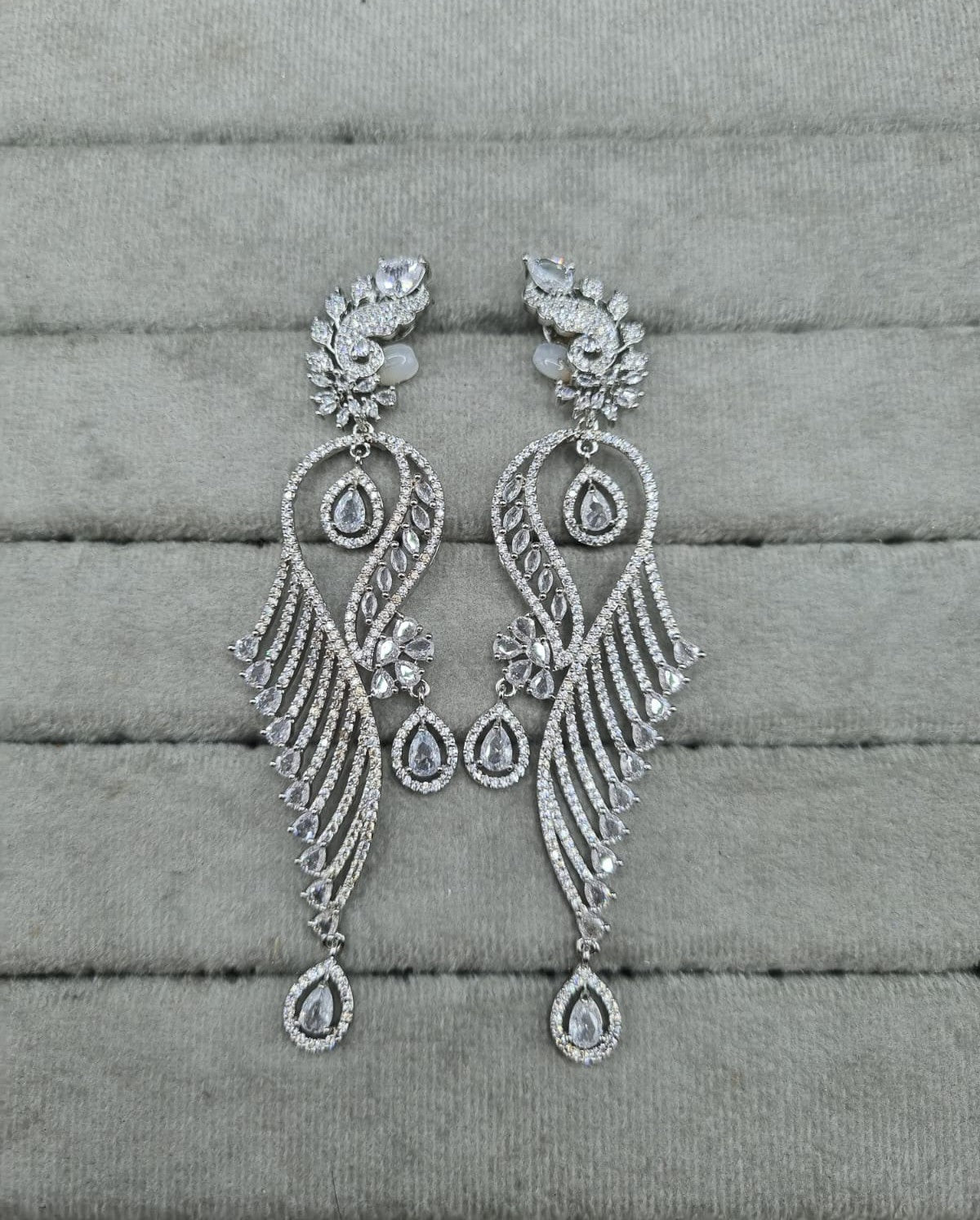 Royal Blue Long Silver-Tone AD Earrings