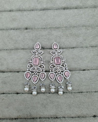 Elegant Pink Stones and Pearl Droplets Earrings